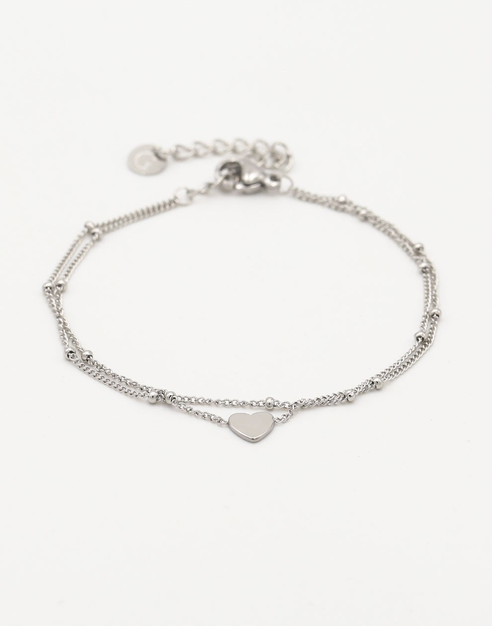 armband 2 laags met hartje zilverkleurig