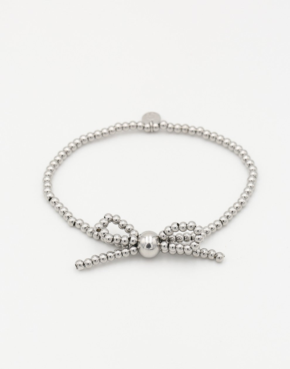 Stretch armband bolletjes strik zilverkleurig