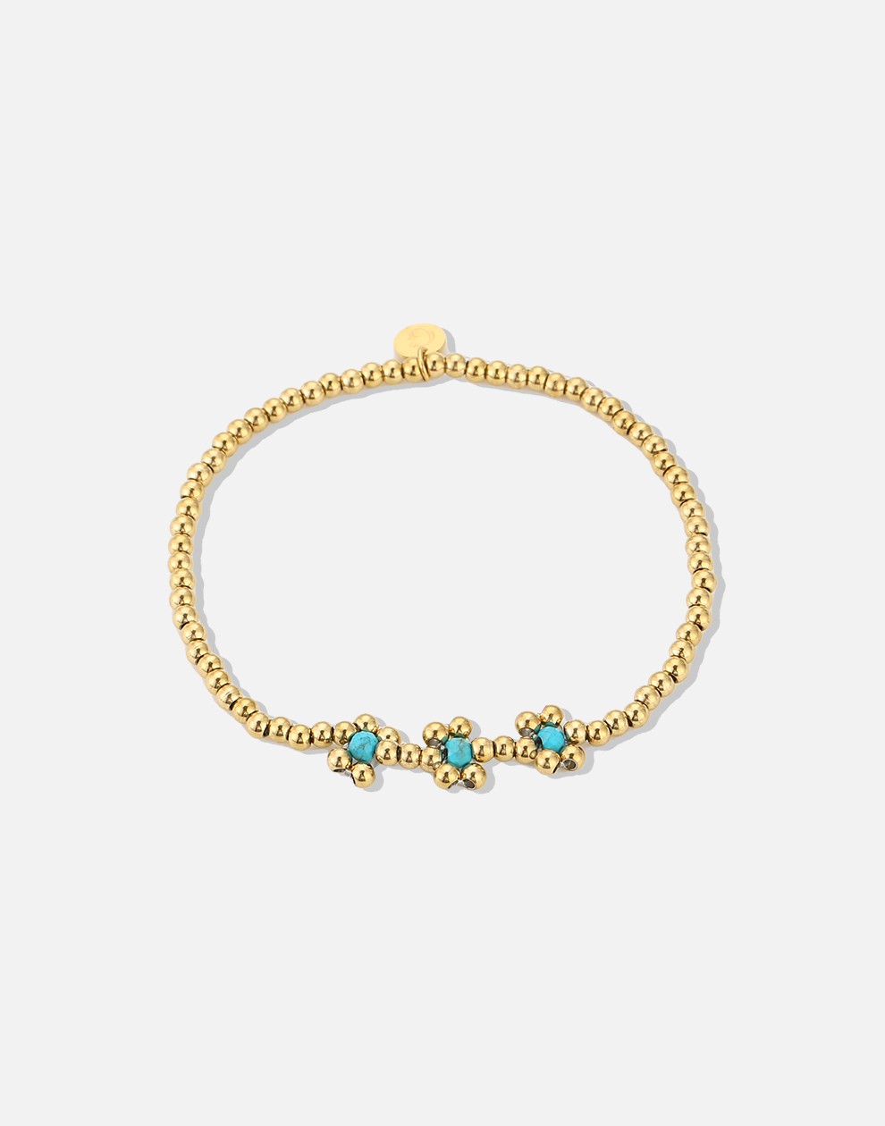 stretch armband bolletjes bloemen turquoise