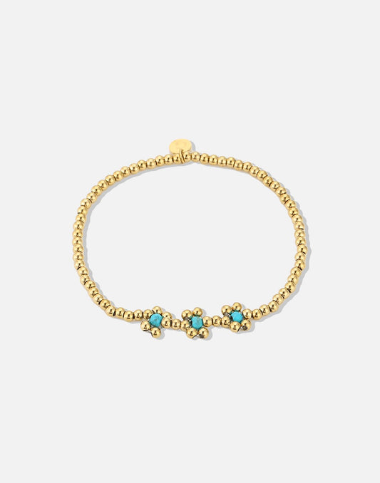 stretch armband bolletjes bloemen turquoise