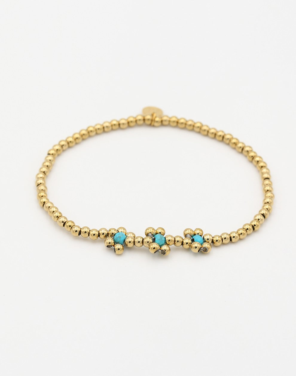 stretch armband bolletjes bloemen turquoise