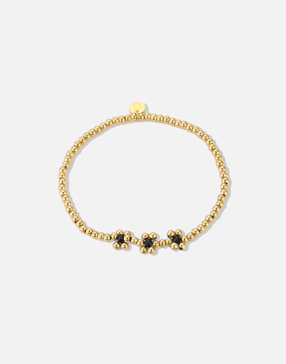 stretch armband bolletjes bloemen zwart