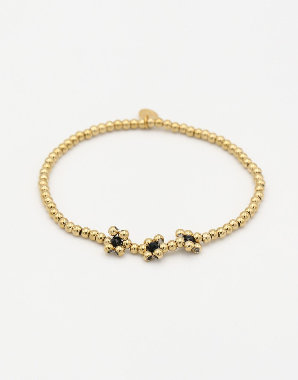 stretch armband bolletjes bloemen zwart