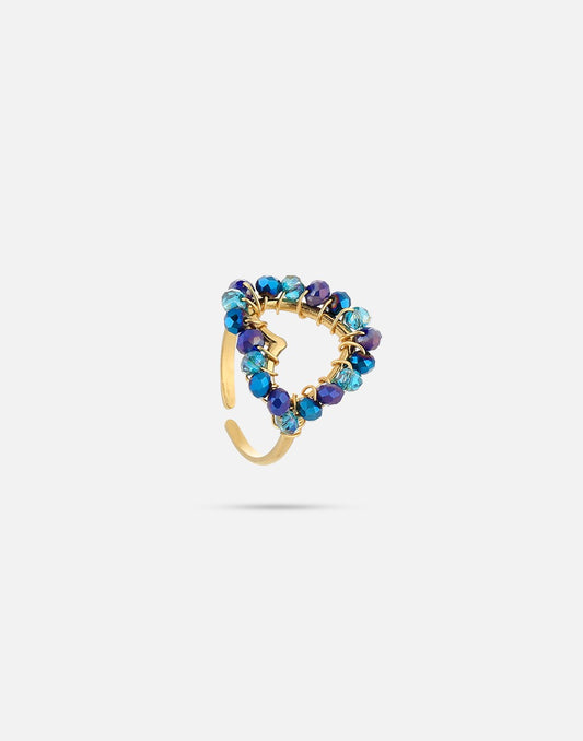ring hart kralen blauw