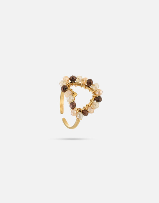Ring hart kralen beige