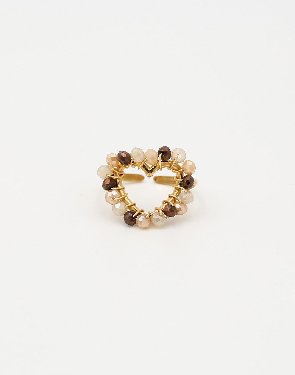 Ring hart kralen beige