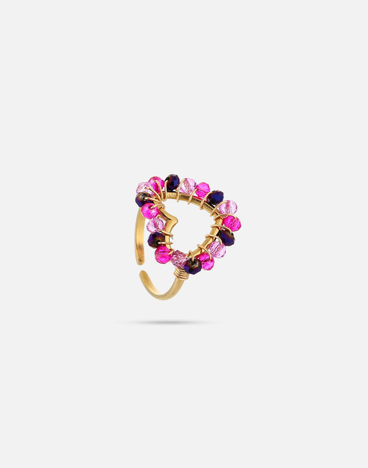 Ring hart kralen fuchia