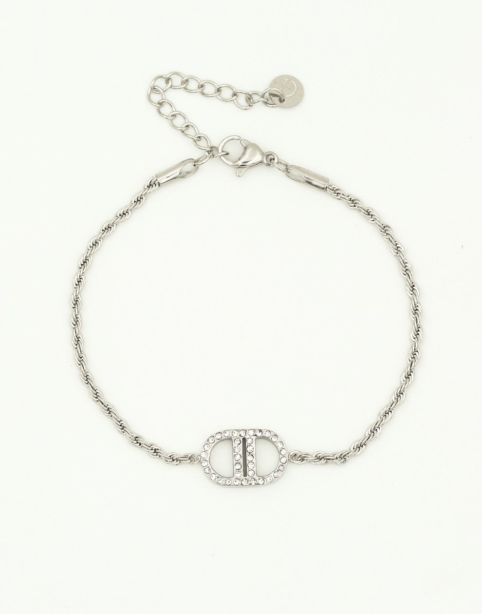 Gedraaide schakelarmband met symbool strass zilverkleurig