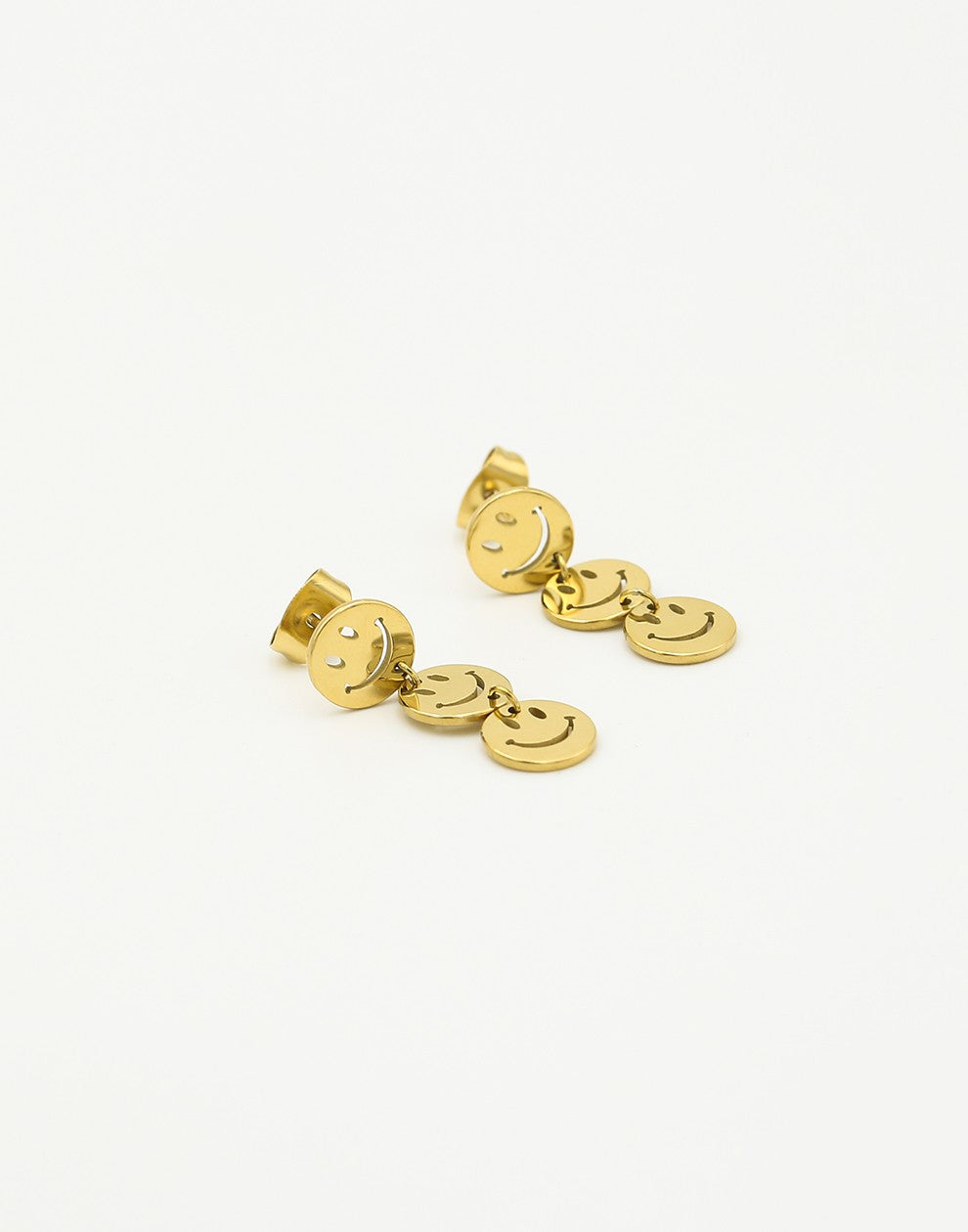 oorknoppen drie smileys goudkleurig