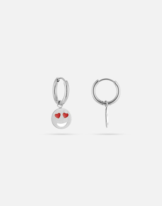 oorringen smiley hartjes ogen zilverkleurig