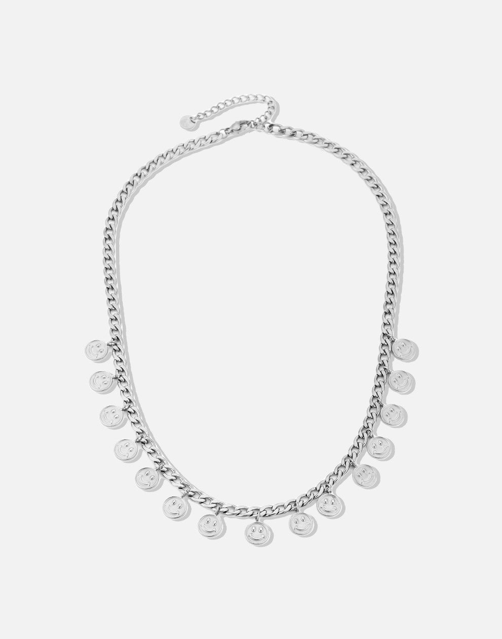 schakelketting met smiley muntjes zilverkleurig