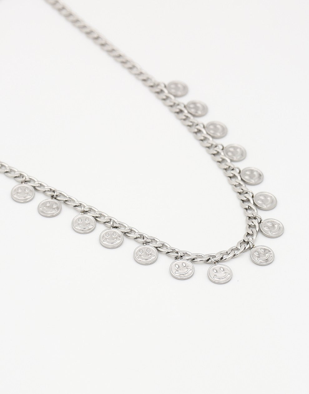 schakelketting met smiley muntjes zilverkleurig