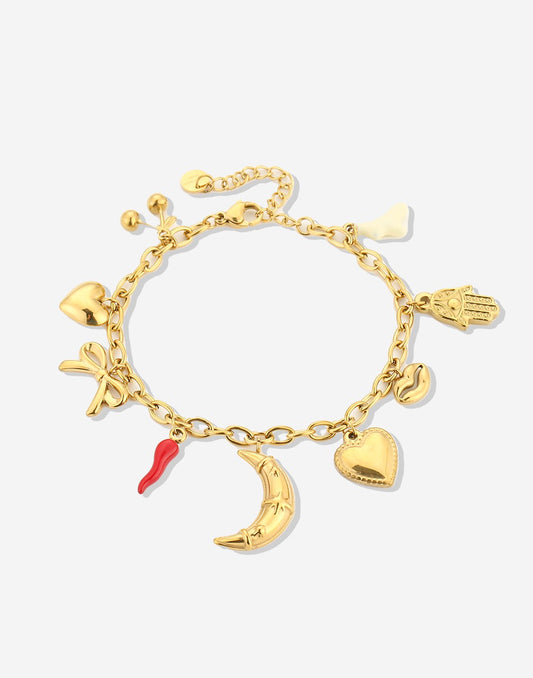 Schakelarmband multibedels goudkleurig