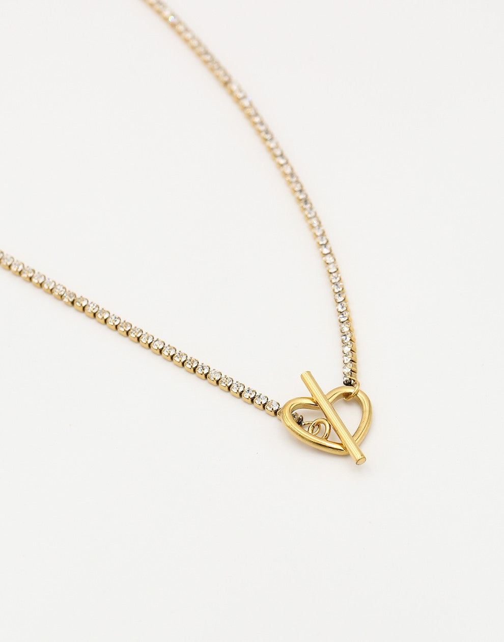 tennis ketting met hart slot goudkleurig