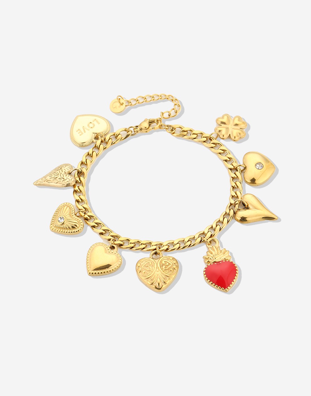Bedelarmband multi hartjes goudkleurig