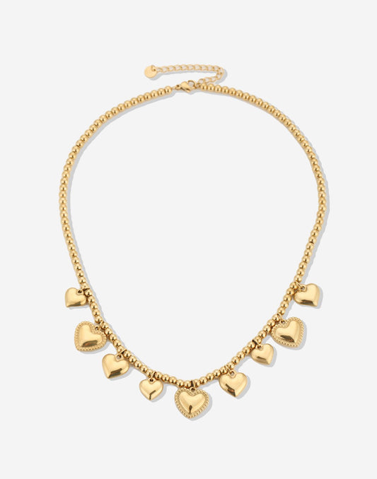 bolletjes ketting bali hartjes goudkleurig
