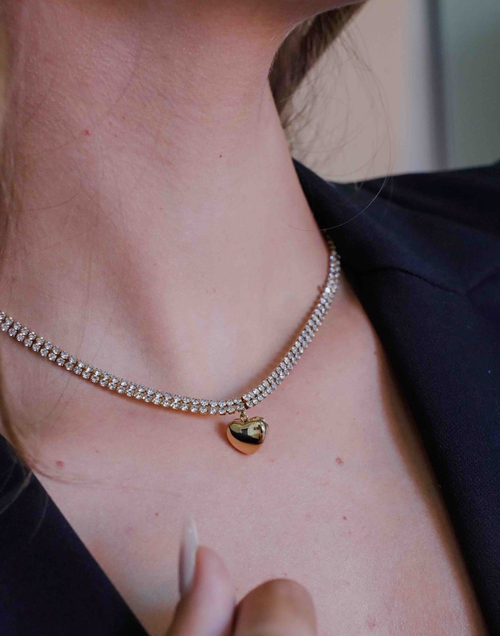 dubbele tennis ketting met hart