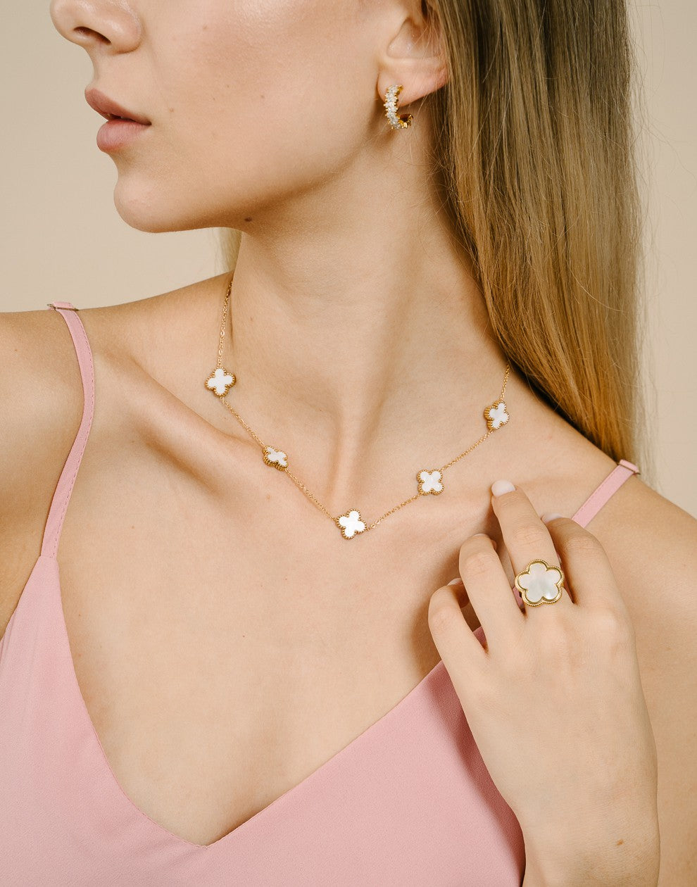 Ketting 5 klavers wit