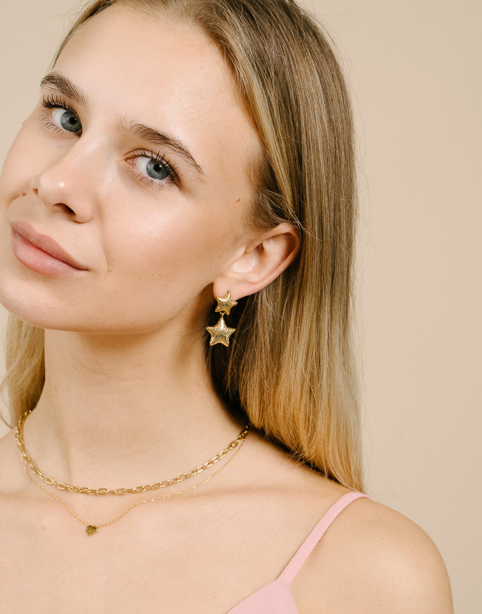 double earrings stars gold-colored