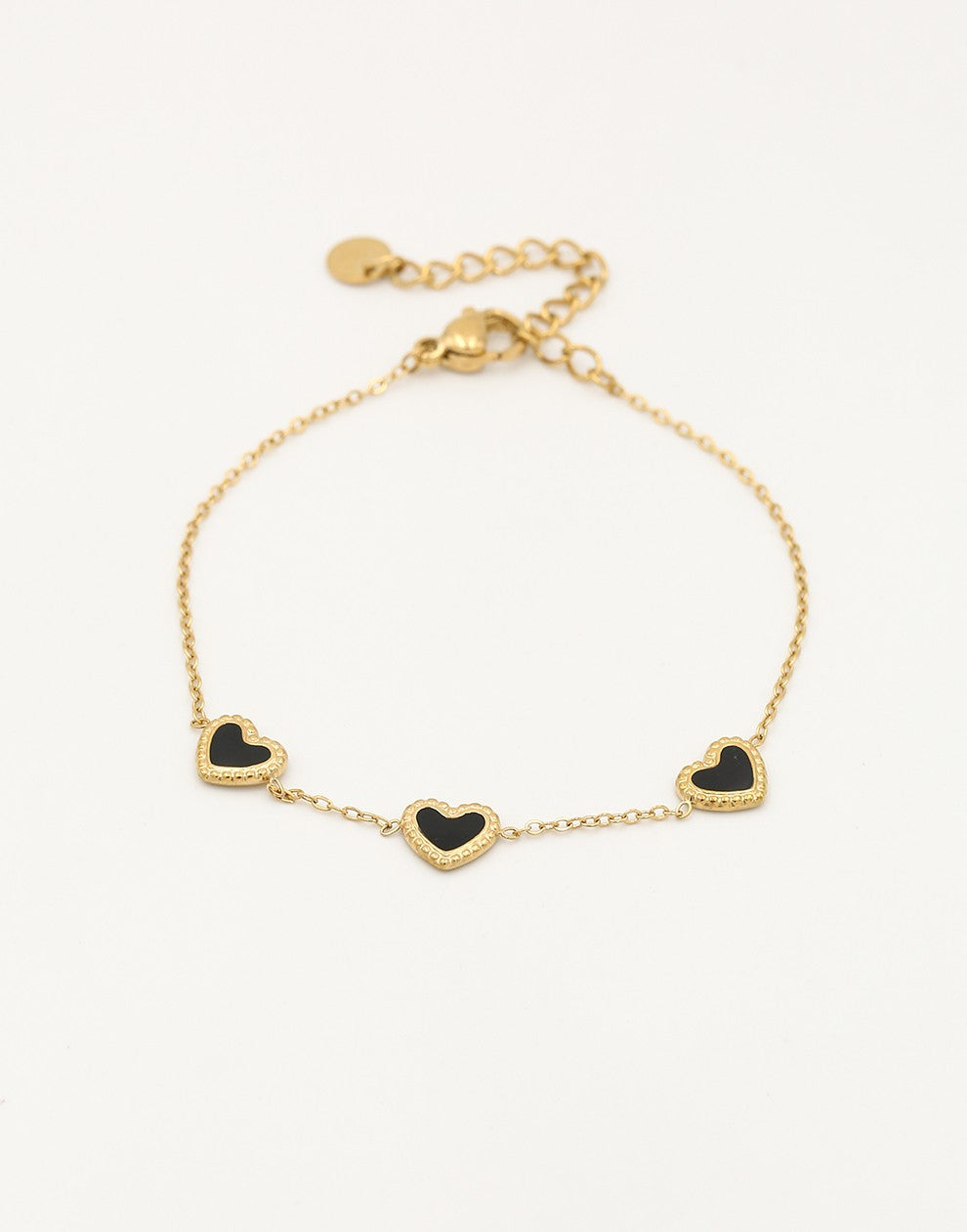 armband drie hartjes zwart goudkleurig