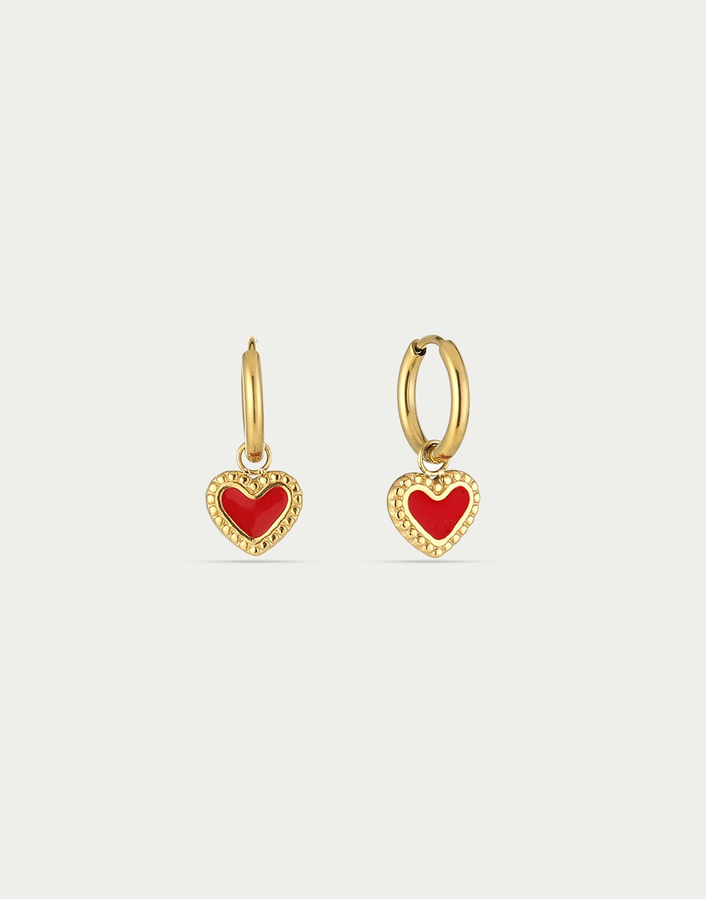 oorringen vintage hartjes rood goudkleurig