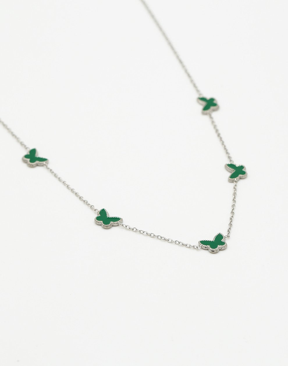 Necklace butterflies green silver colored