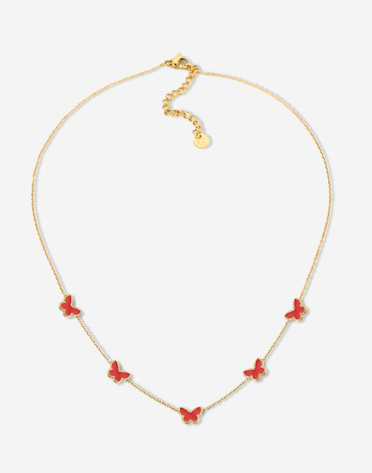 Ketting vlinders rood goudkleurig