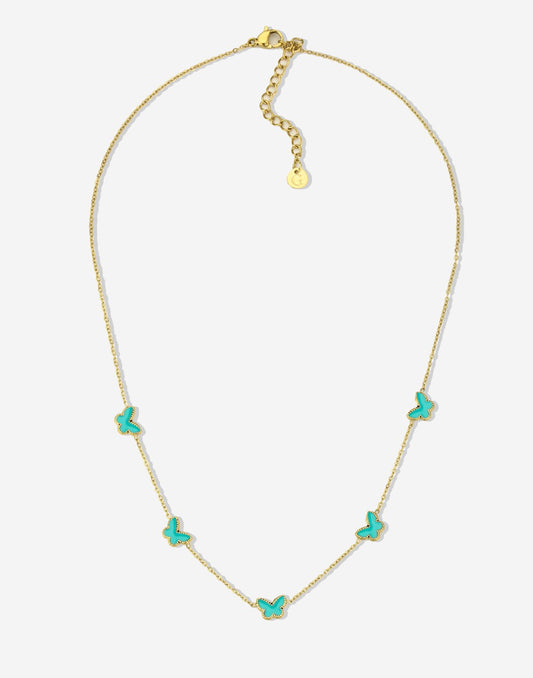 Ketting vlinders turquoise goudkleurig