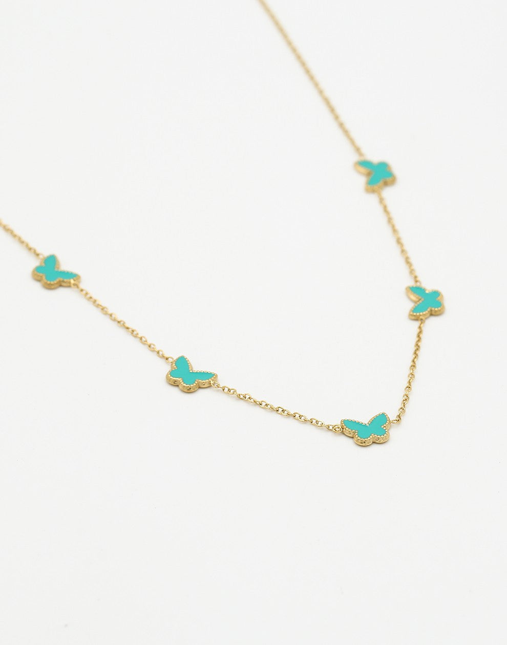 Ketting vlinders turquoise goudkleurig
