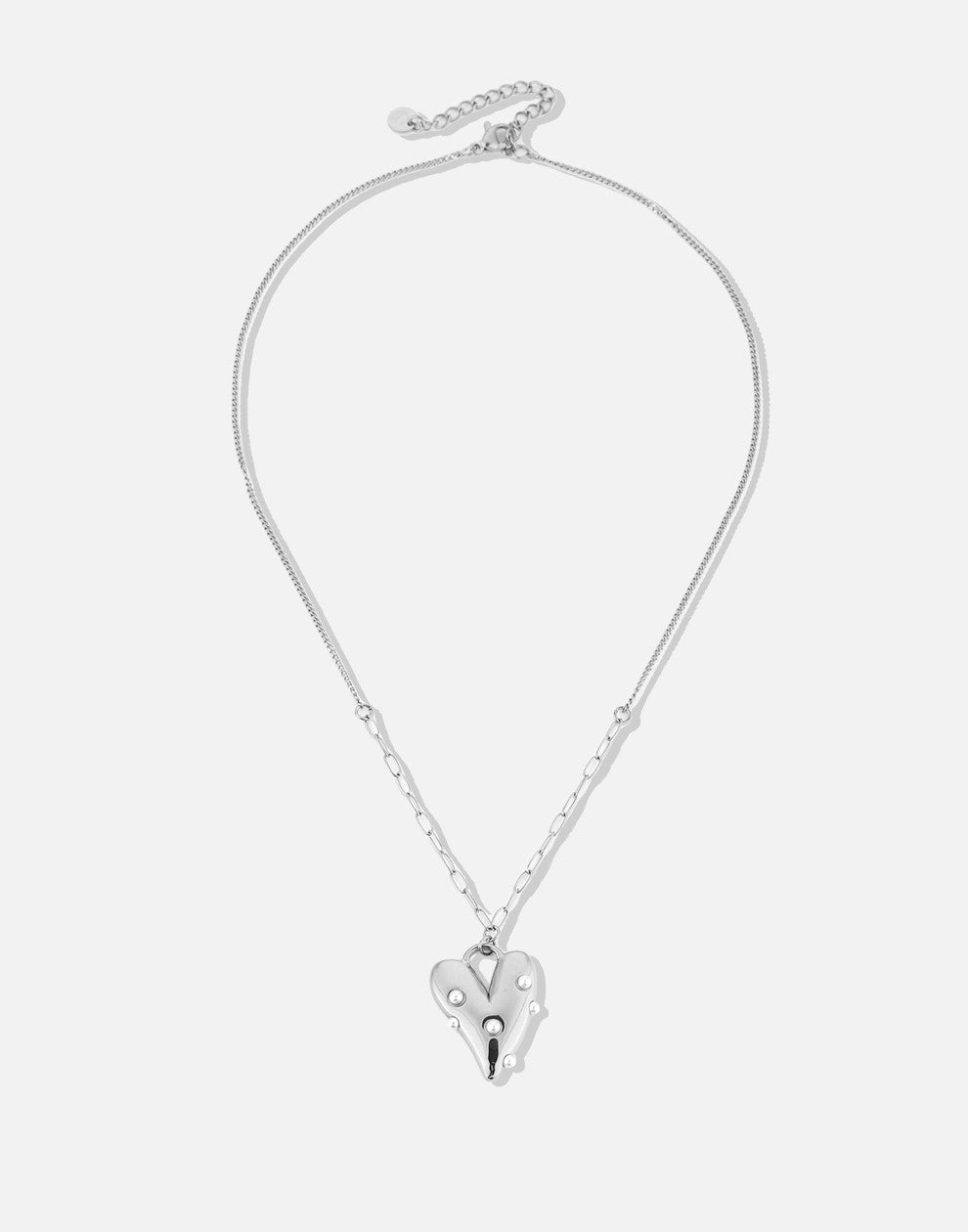 ketting vintage hart met parels zilverkleurig
