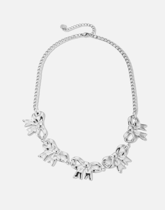 schakelketting met 5 chunky strikjes zilverkleurig