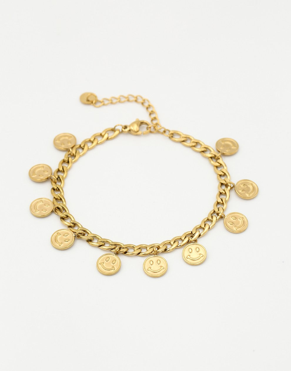 schakelarmband met smiley muntjes goudkleurig