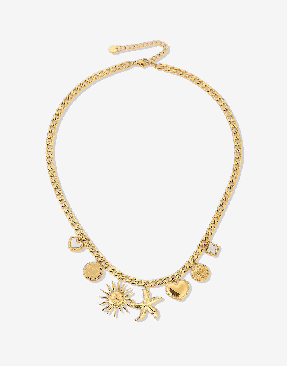Bedel ketting schakels met verschillende bedels goudkleurig