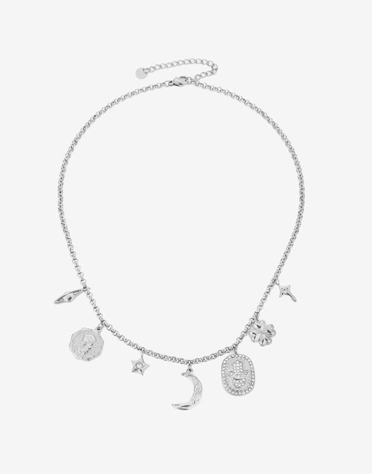 Bedel ketting maan space zilverkleurig