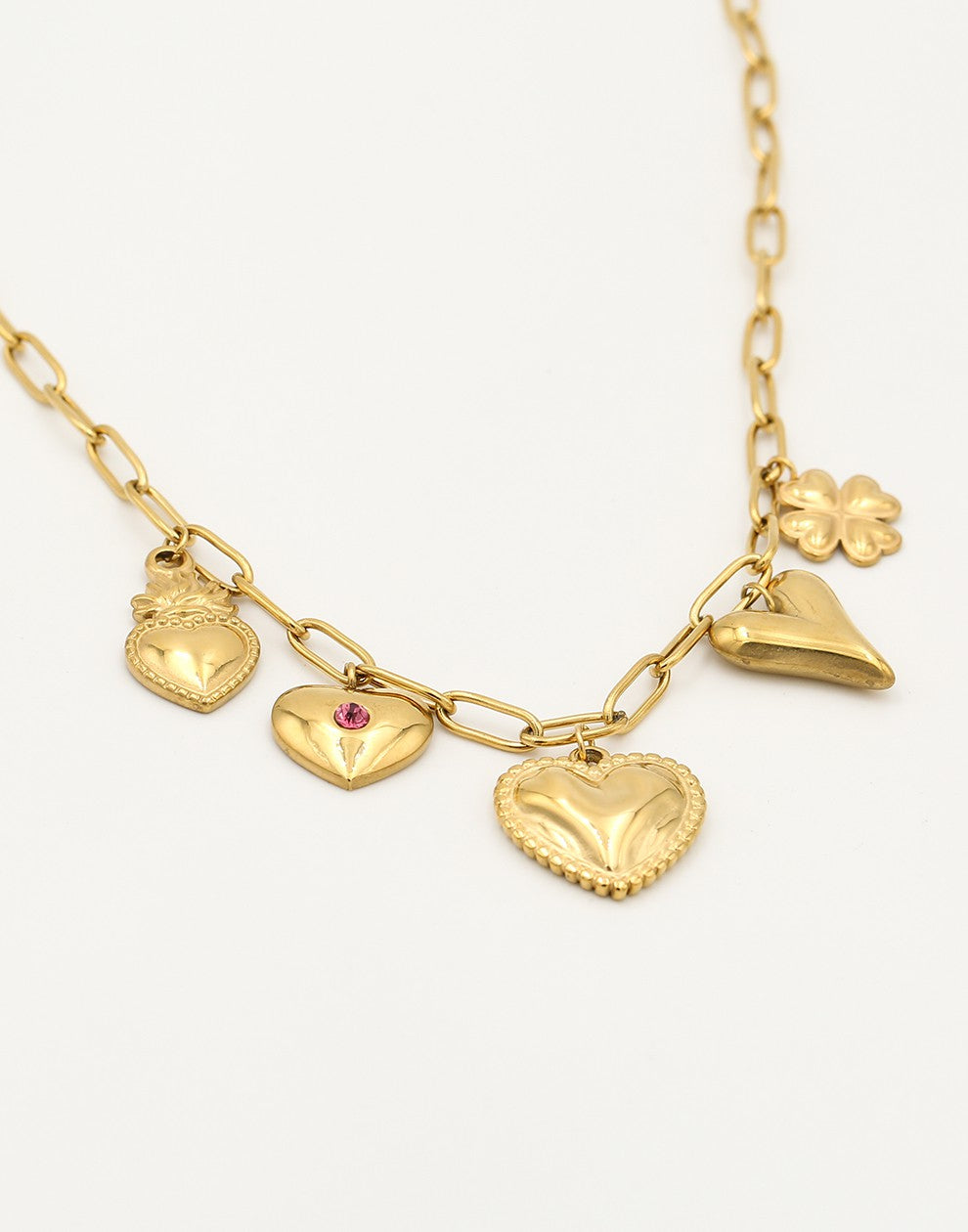 bedel ketting hartjes love goudkleurig