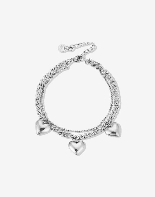 Schakelarmband dubbel met hartjes zilverkleurig