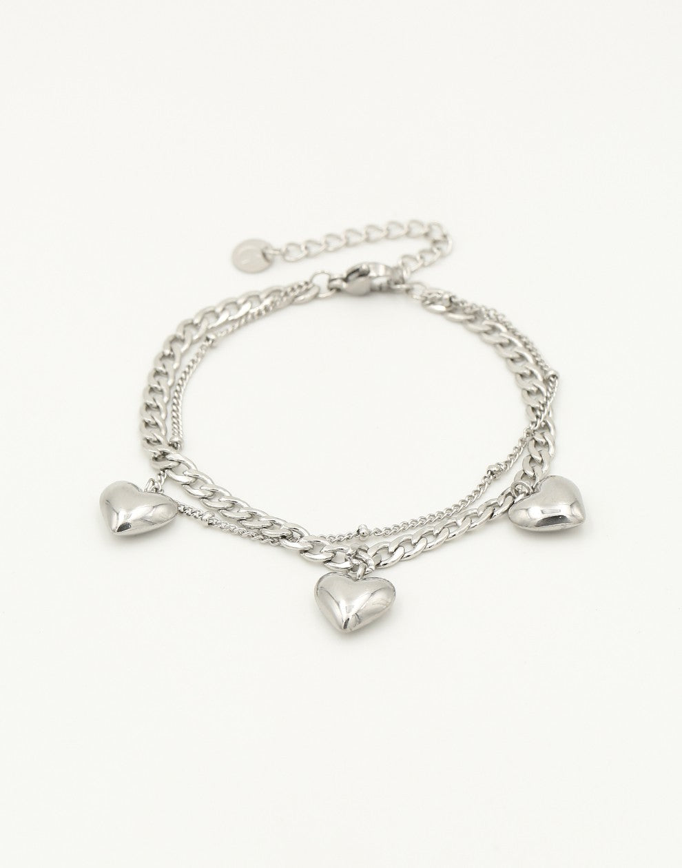 Schakelarmband dubbel met hartjes zilverkleurig