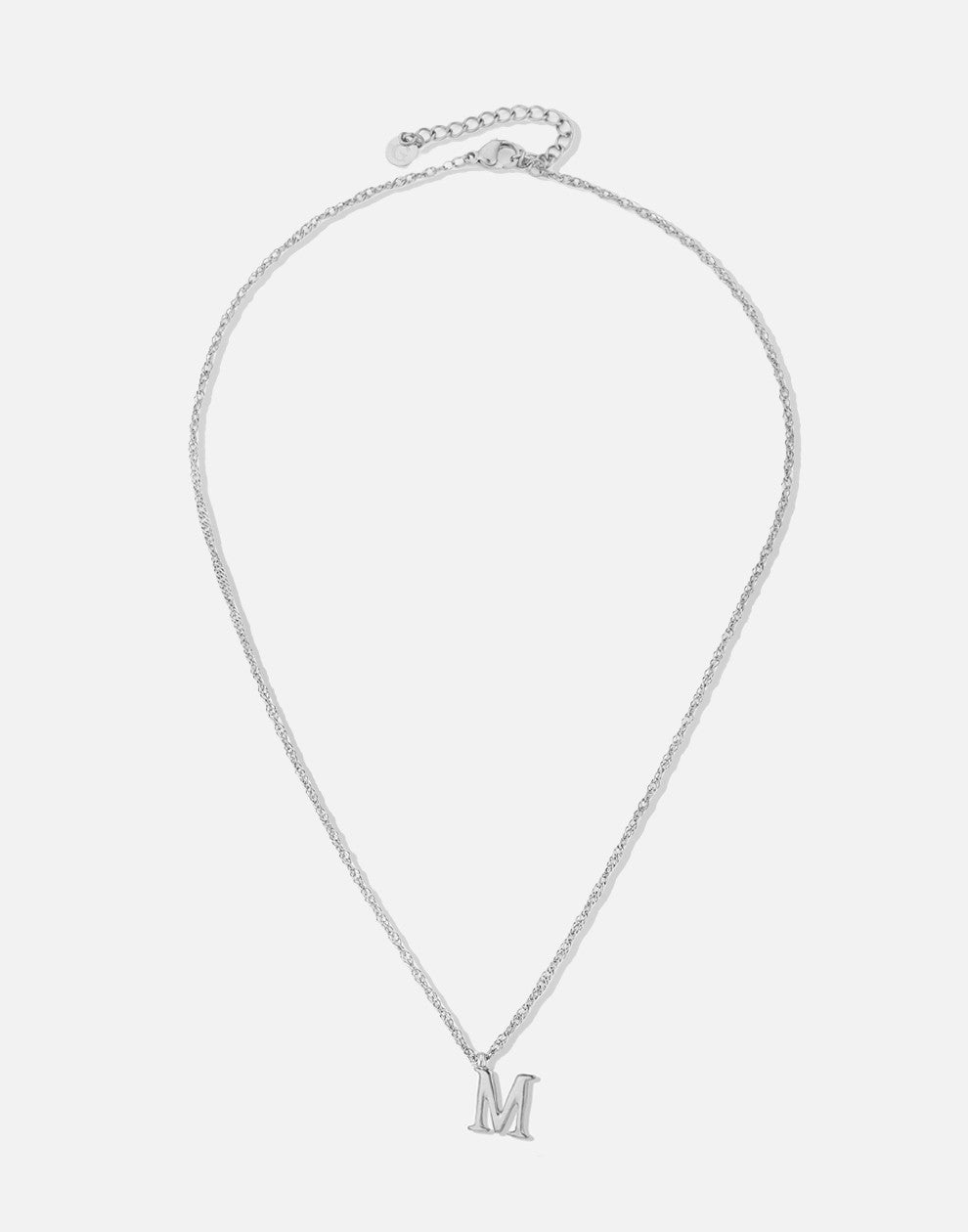 Initial ketting vintage M zilverkleurig