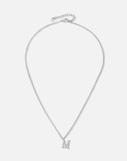 Initial ketting vintage M zilverkleurig