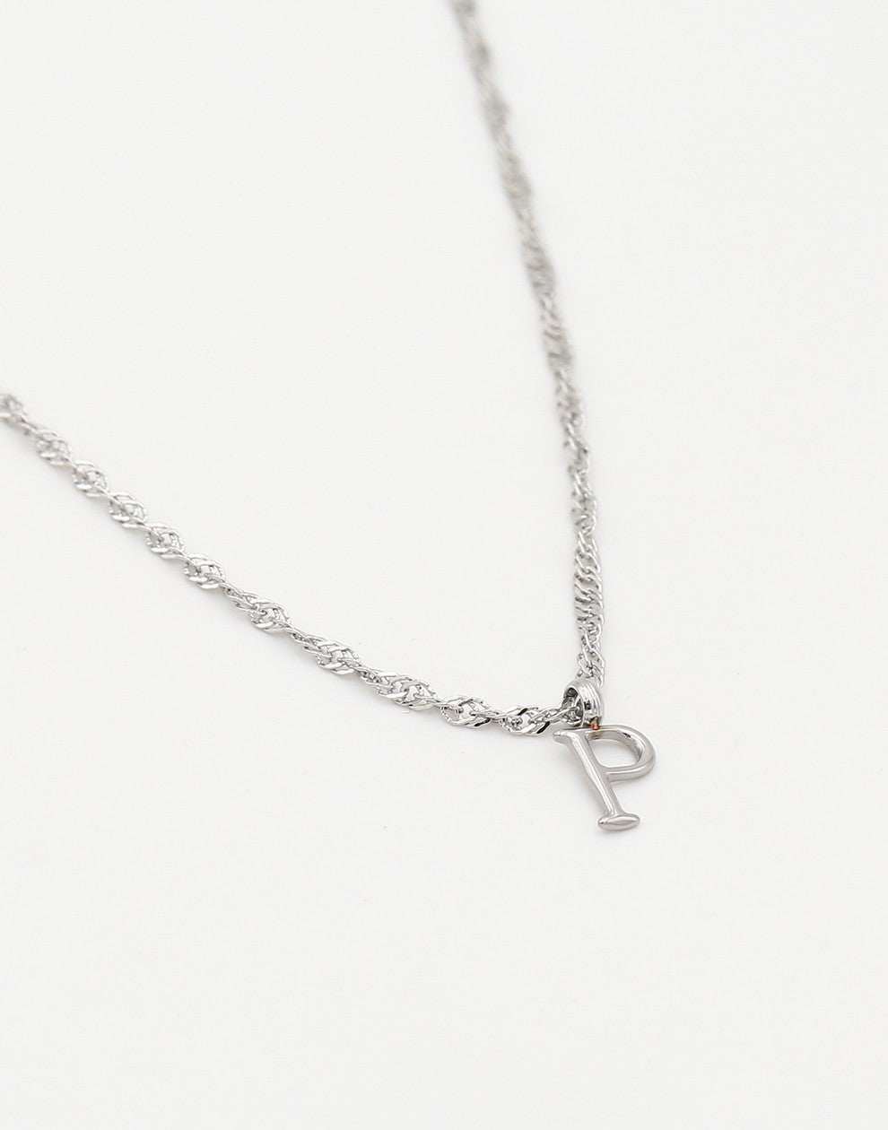 Initial ketting vintage P zilverkleurig