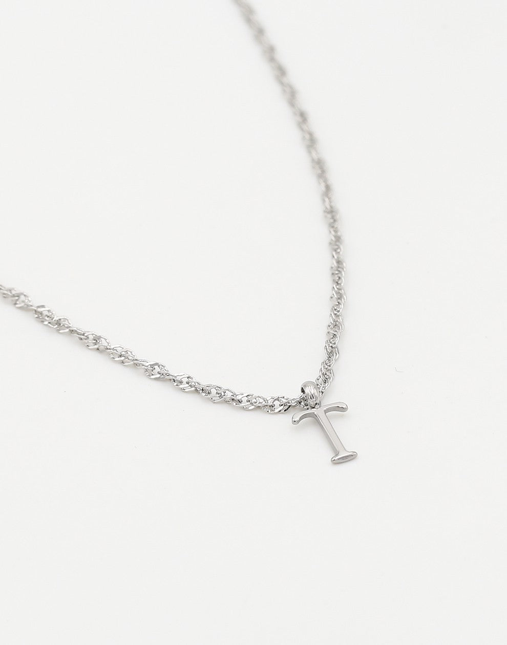 Initial ketting vintage T zilverkleurig