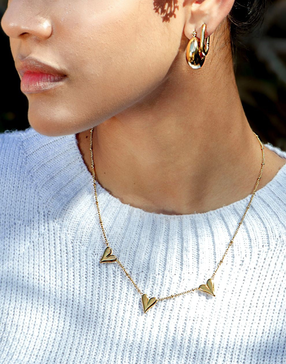 ketting drie vintage hartjes goudkleurig