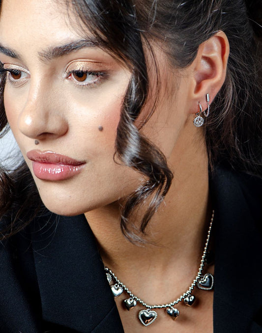 Studs staafje met chain zilverkleurig