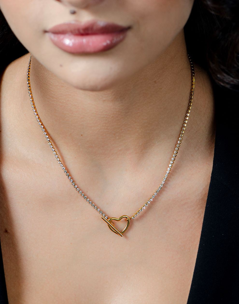 tennis ketting met hart slot goudkleurig