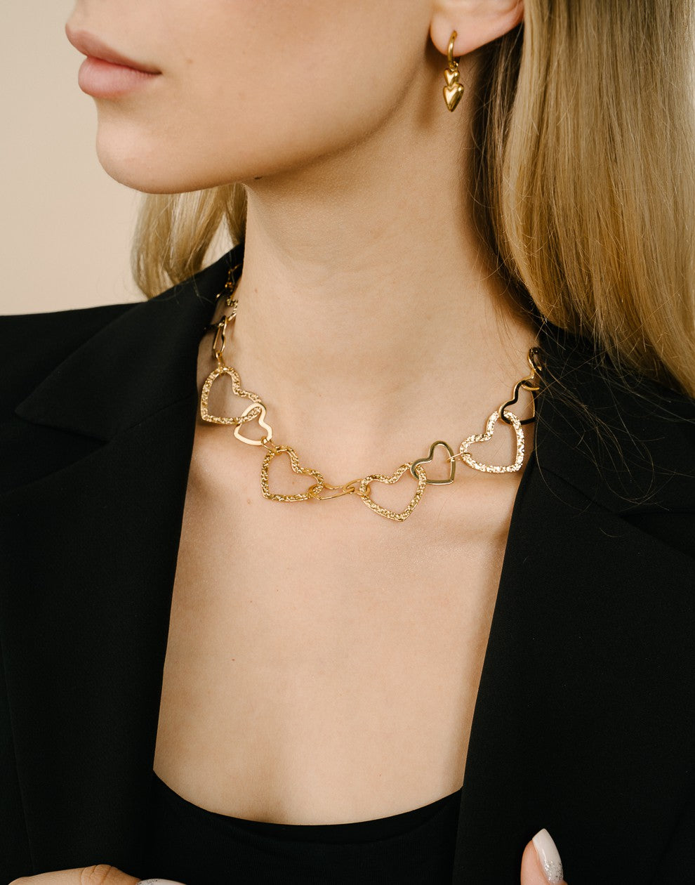 Hartjes ketting chunky goudkleurig