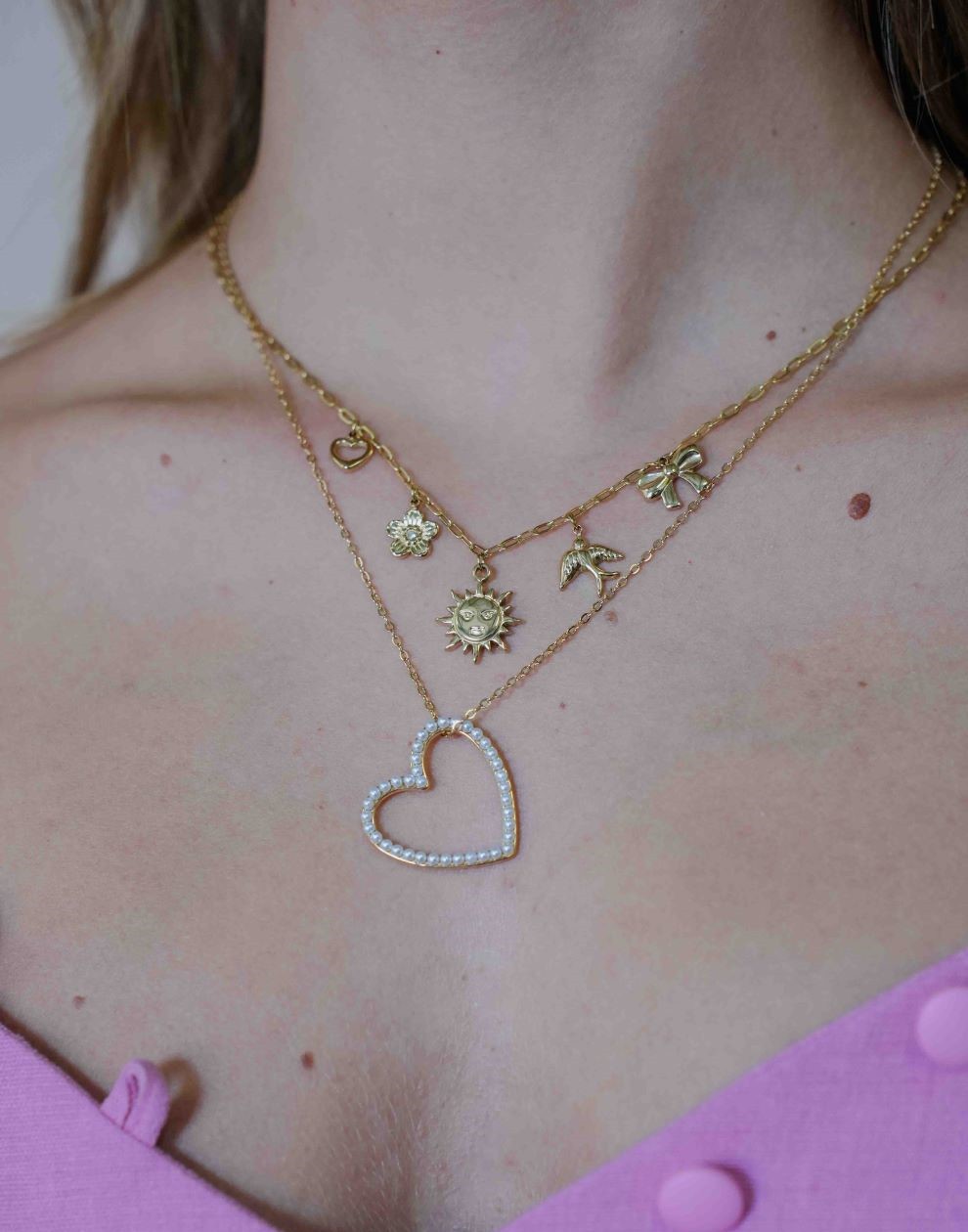 ketting hart met parels goudkleurig