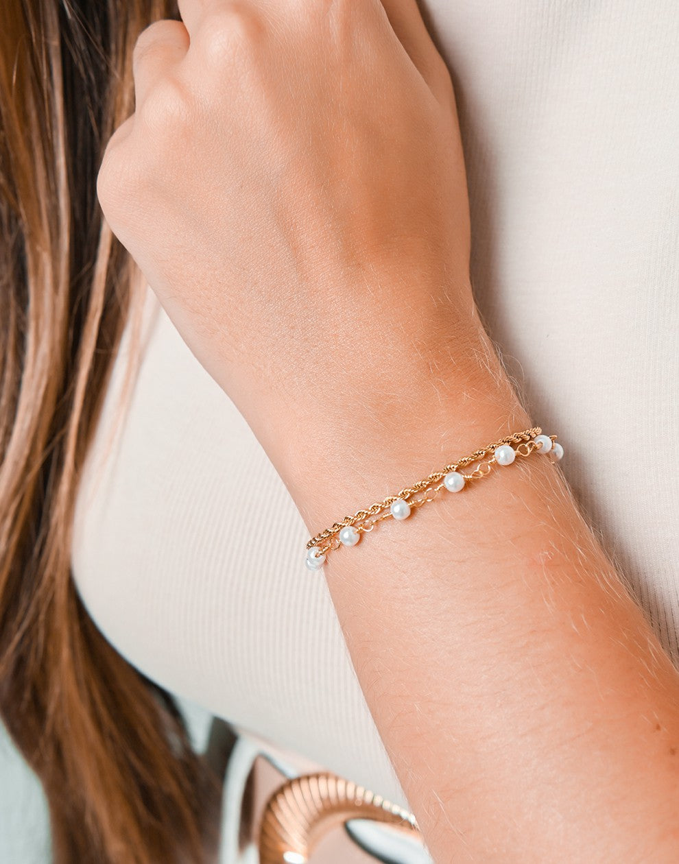 armband dubbel met parels