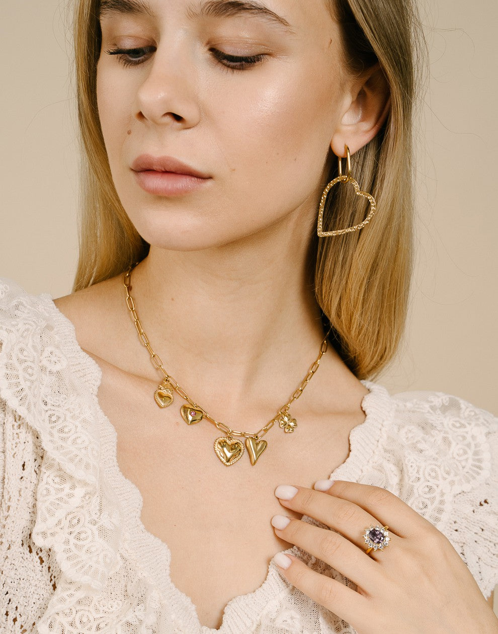 large heart earrings gold colored
