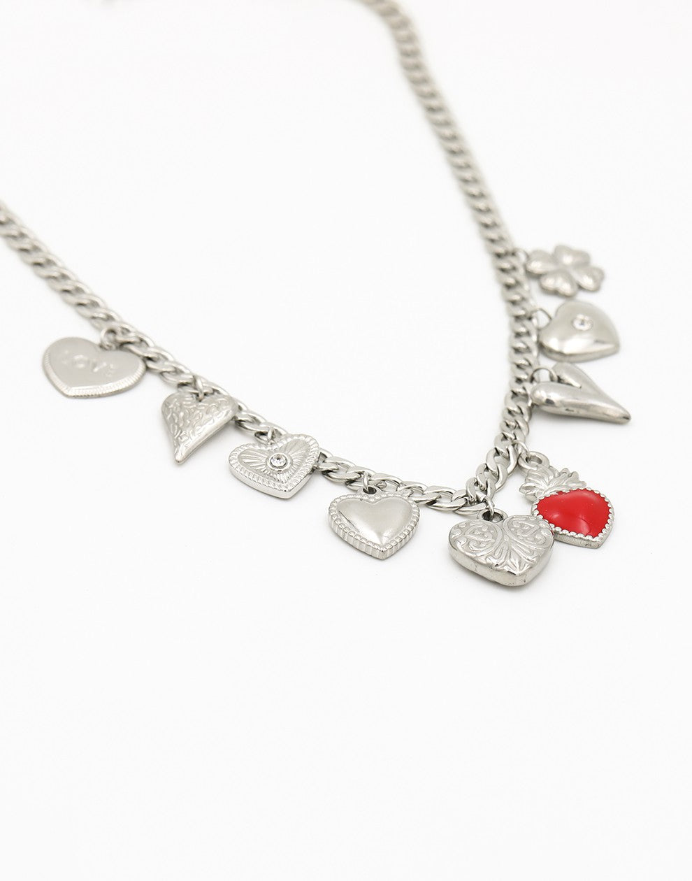 Bedelketting multi hartjes zilverkleurig