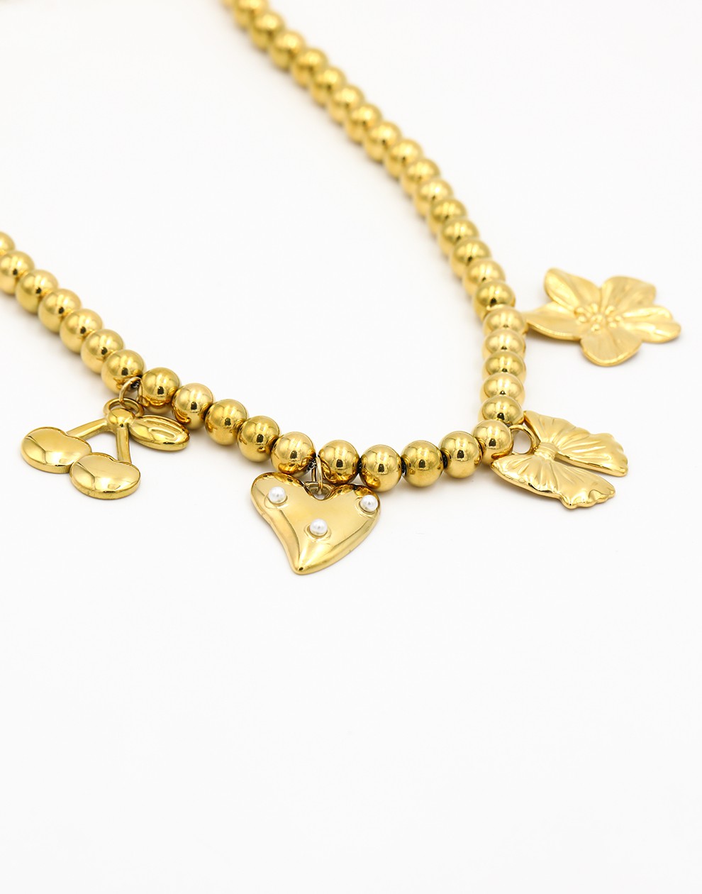 Bollen ketting multi bedel goudkleurig